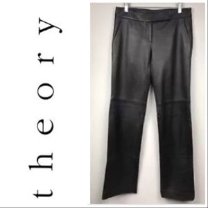 THEORY BLK LEATHER STRAIGHT LEG TROUSER SZ 6 x 34